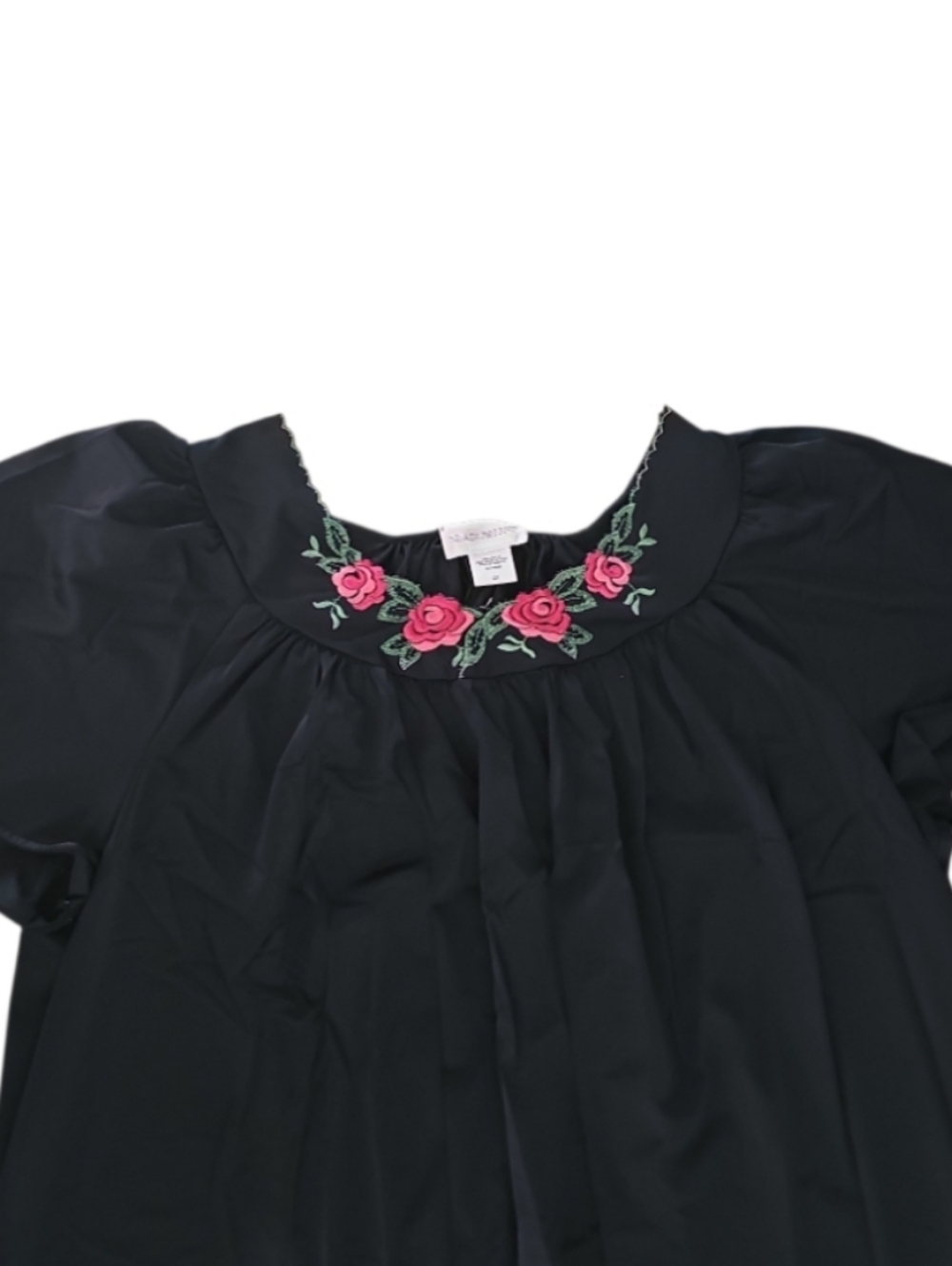 Shadowline Black Classic Nightgown 2X Embroidered Rose Yoke Vintage Loungewear - Picture 4 of 8